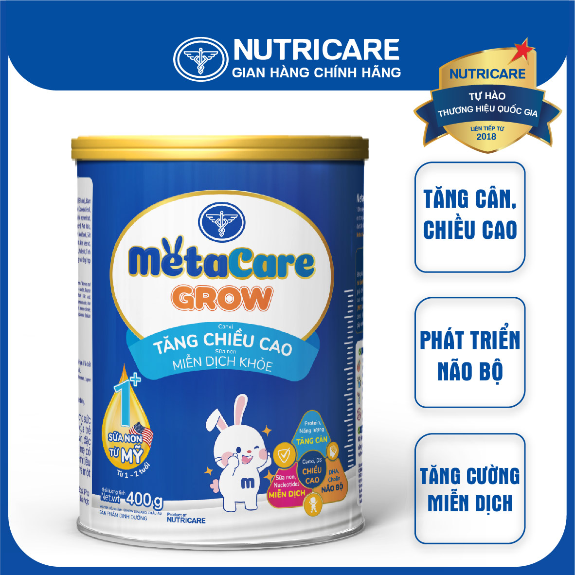 Sữa bột Nutricare MetaCare GROW 1+ tăng chiều cao và miễn dịch 400g