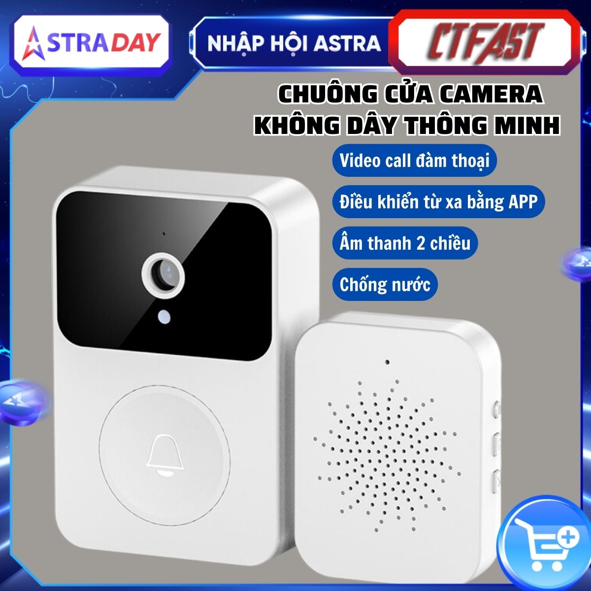 Chuông cửa camera không dây thông minh CTFAST X9- Hỗ trợ video call, thông báo điều khiển từ xa qua app