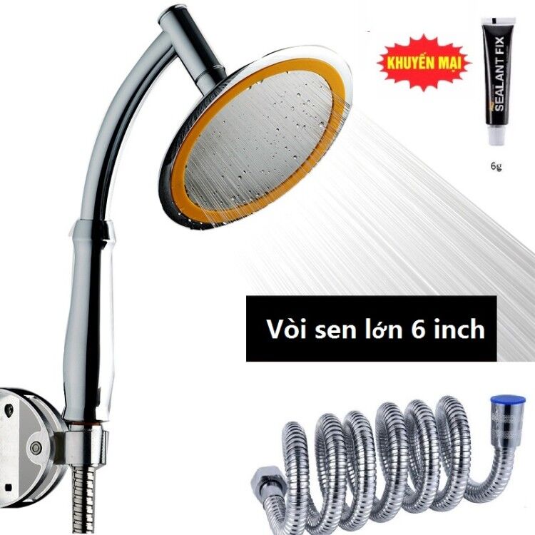 Bộ đầu vòi hoa sen tăng áp 6 inch ( gồm có vòi sen, giá đỡ vòi sen, dây sen cấp nước ) kèm quà tặng