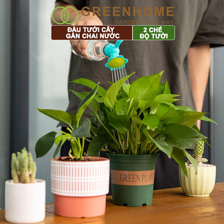 Đầu vòi tưới cây gắn chai nước, 2 chế độ tiện lợi, có nắp đậy |Greenhome