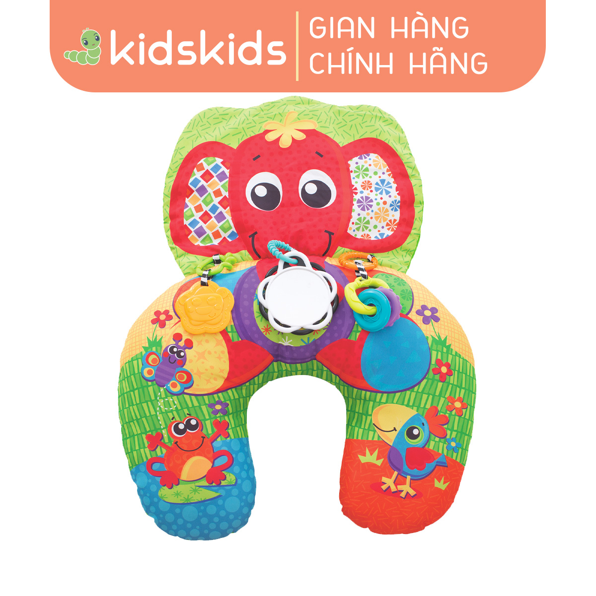 Gối chữ U kèm đồ chơi Playgro Elephant Hugs Activity Pillow, cho bé sơ sinh đến 24 tháng