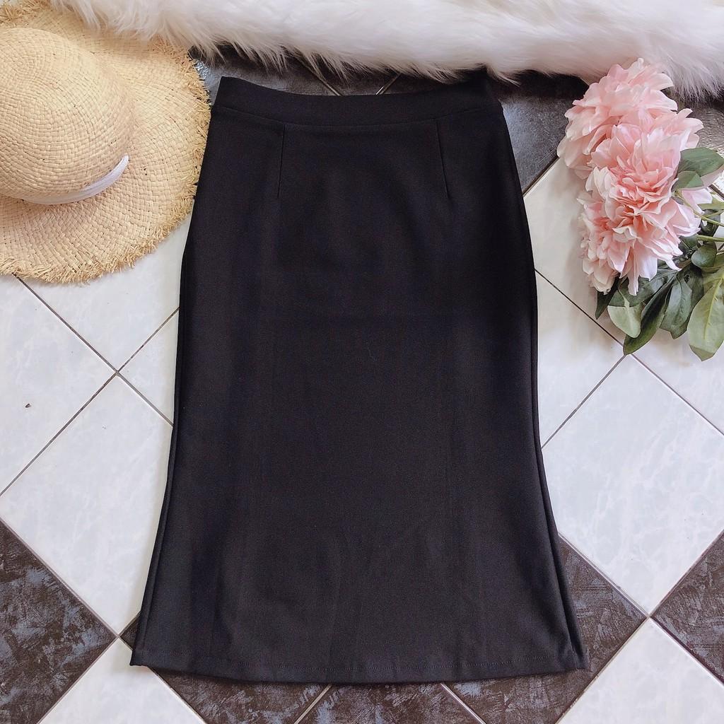 Chân váy công sở dài bigsize màu đen ôm body xẻ tà dài 63cm [size từ 48kg-85kg