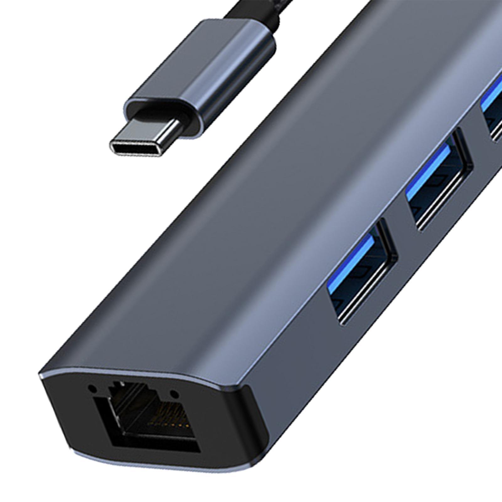 6 in 1 USB C Docking Station, USB C Hub, USB C Adapter with 4K 30Hz 3 USB Port PD RJ45 Ethernet, USB C Adapter Multiport Adapter for PC