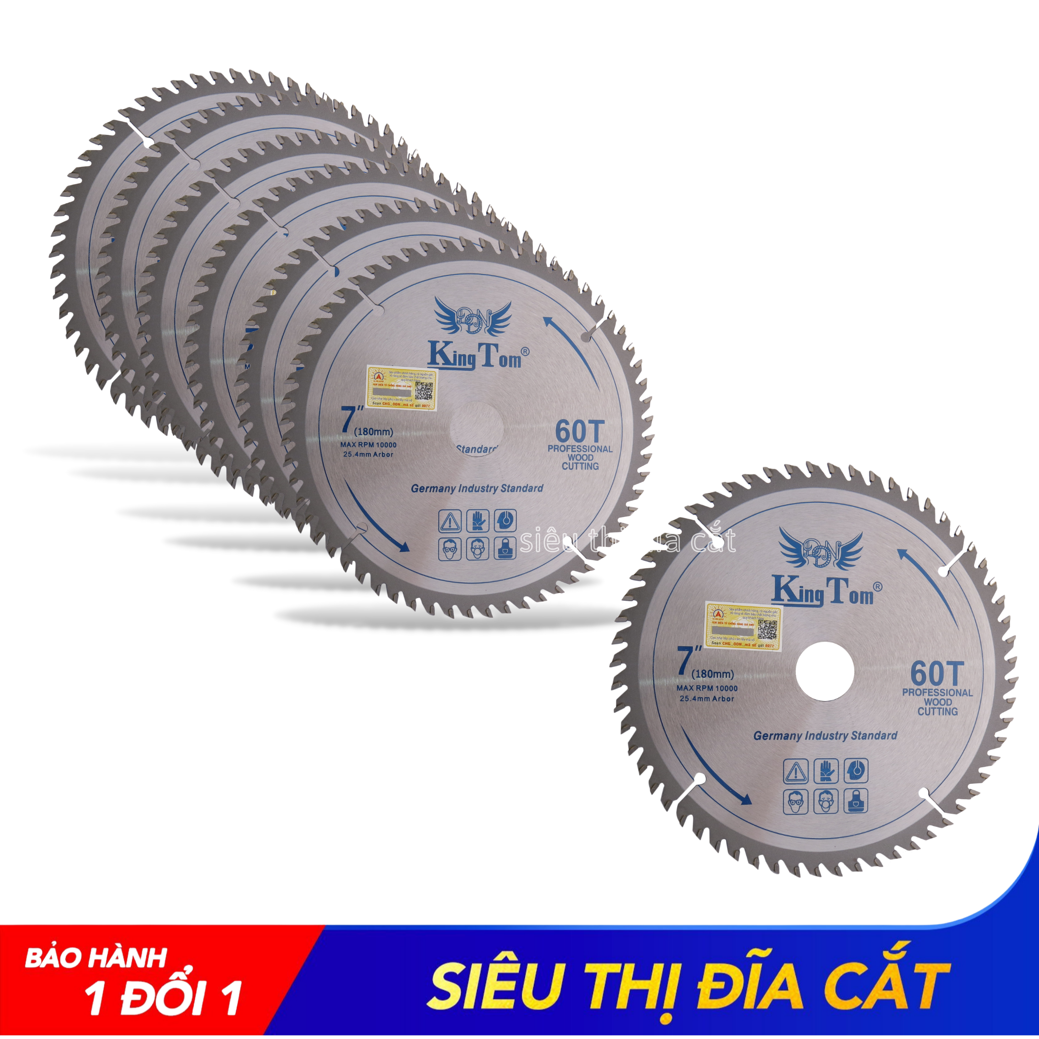 Lưỡi Cưa - Lưỡi Cắt Gỗ Cao Cấp 180-60 Răng KingTom - Chuyên Gỗ Cứng, Gỗ Có Đinh