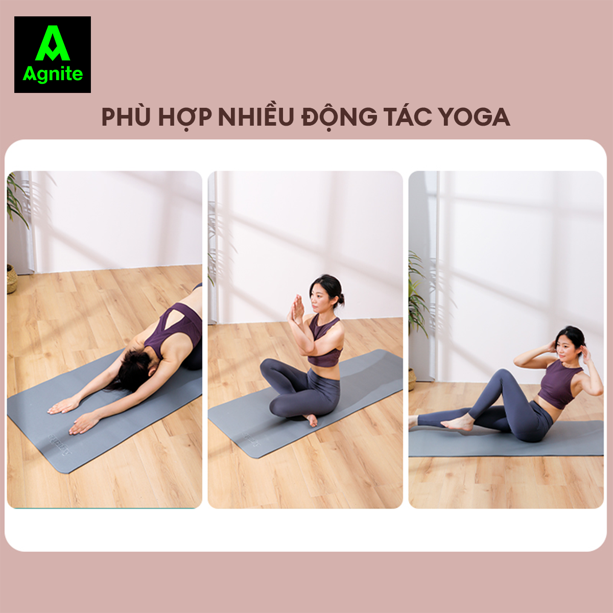 Thảm YOGA chính hãng Agnite dày 10mm, chất liệu NBR mềm mại và chống nước dễ dàng vệ sinh, lau giặt - ER201