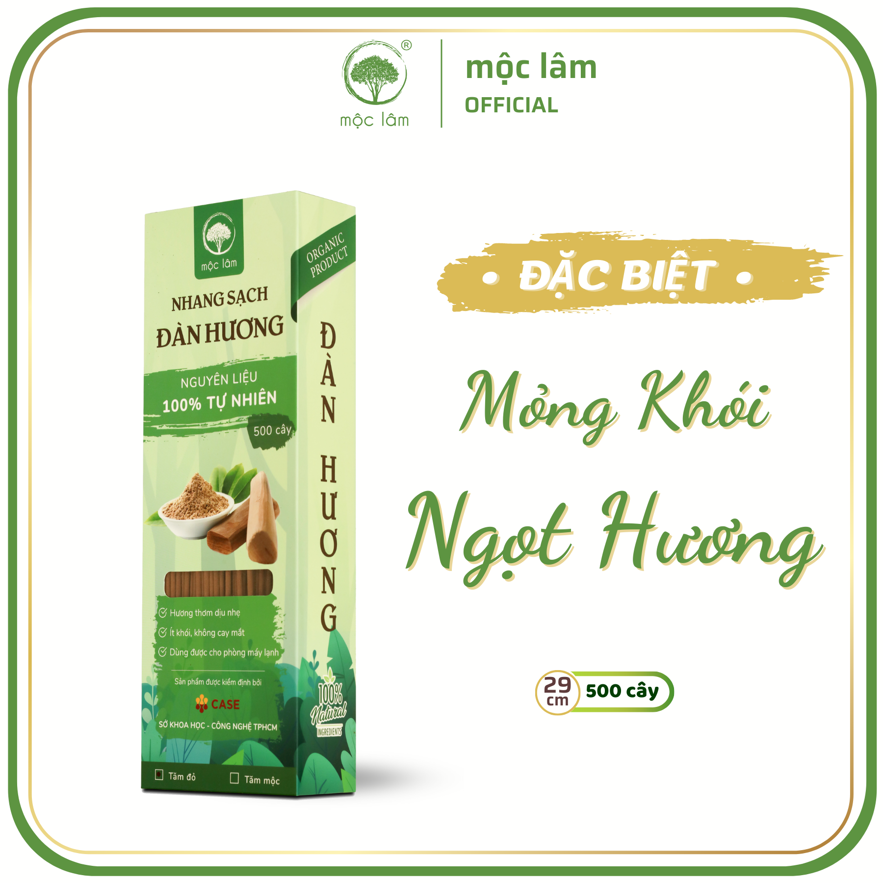 [HỘP 500 cây] Nhang Sạch Đàn Hương 29cm - MỘC LÂM - Ít Khói - Hương thơm dịu ngọt - Nhang thiên nhiên