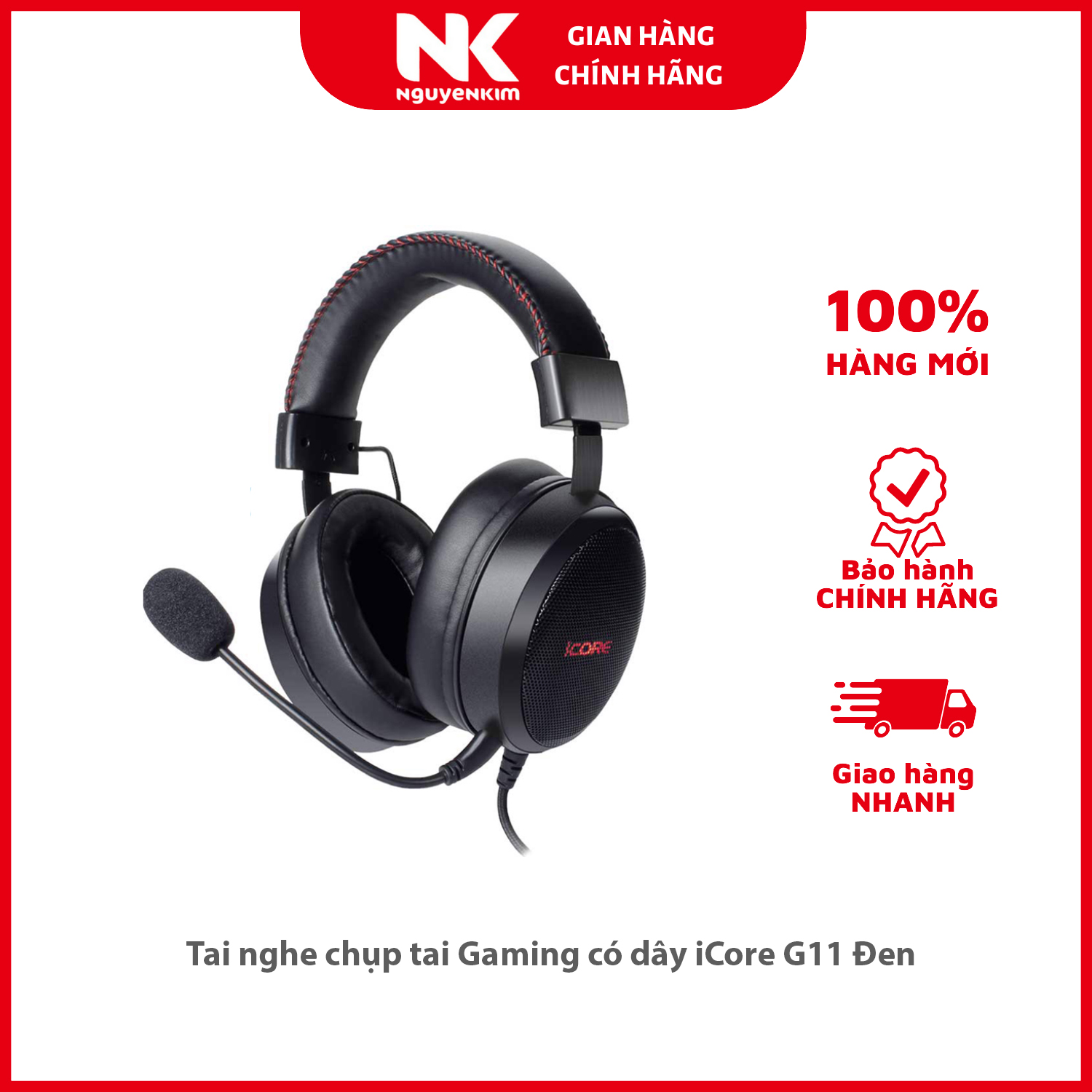 Tai nghe chụp tai Gaming có dây iCore G11 Đen - Hàng chính hãng