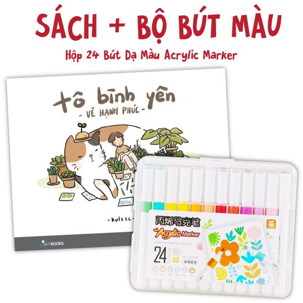 Combo Sách Tô Bình Yên Vẽ Hạnh Phúc + Hộp 24 Bút Dạ Màu Acrylic Marker - 9053A