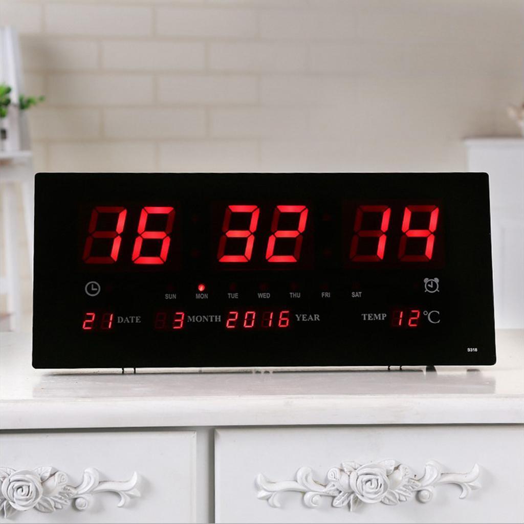 Digital Wall Clock LED Time Calendar Temperature Electric Alarm Clock EU