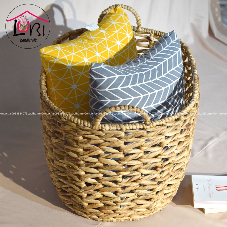 Lubihandicraft - Sọt đựng đồ lục bình hình oval đan vặn mũi tên - đẹp, tinh tế