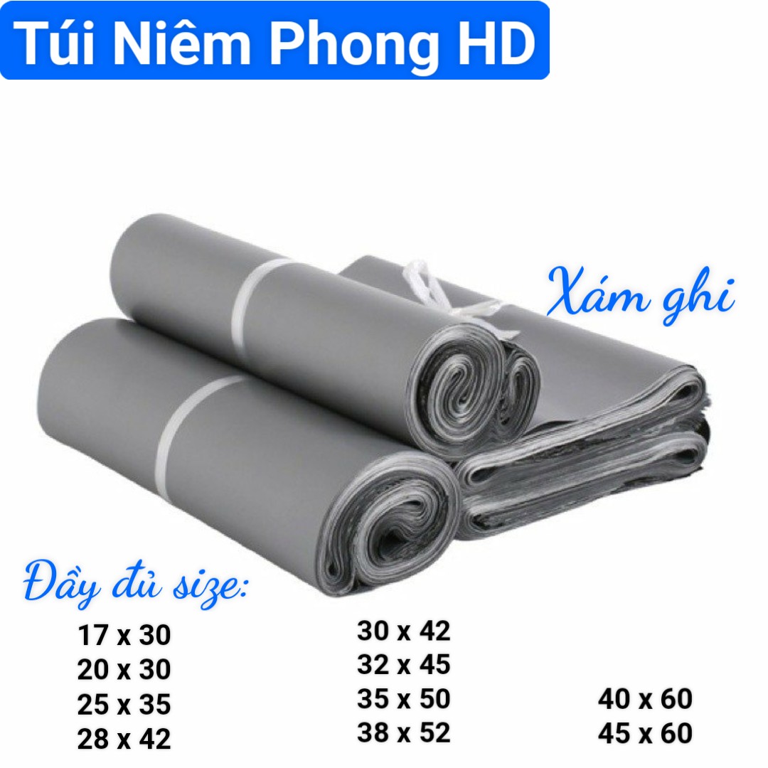 1 KG Túi Niêm Phong HD Màu Ghi - Túi Gói Hàng Tự Dính Tiện Lợi Cuộn 1KG Đủ Size -  Túi Đóng Hàng HD Dày Dặn