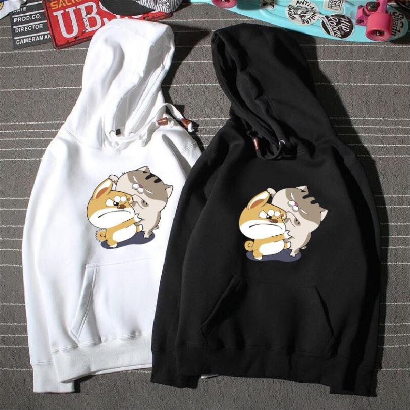SALE- Áo nỉ hoodie hoạt hình mèo béo ami, form suông rộng unisex có mũ, chất nỉ bông - áo chất