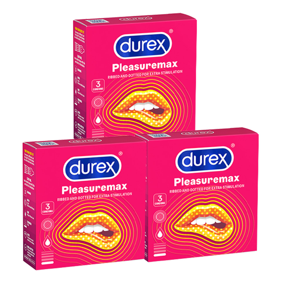 Combo 3 bao cao su Durex Pleasuremax gân gai tăng khoái cảm (size 56mm, 3 bao/hộp)