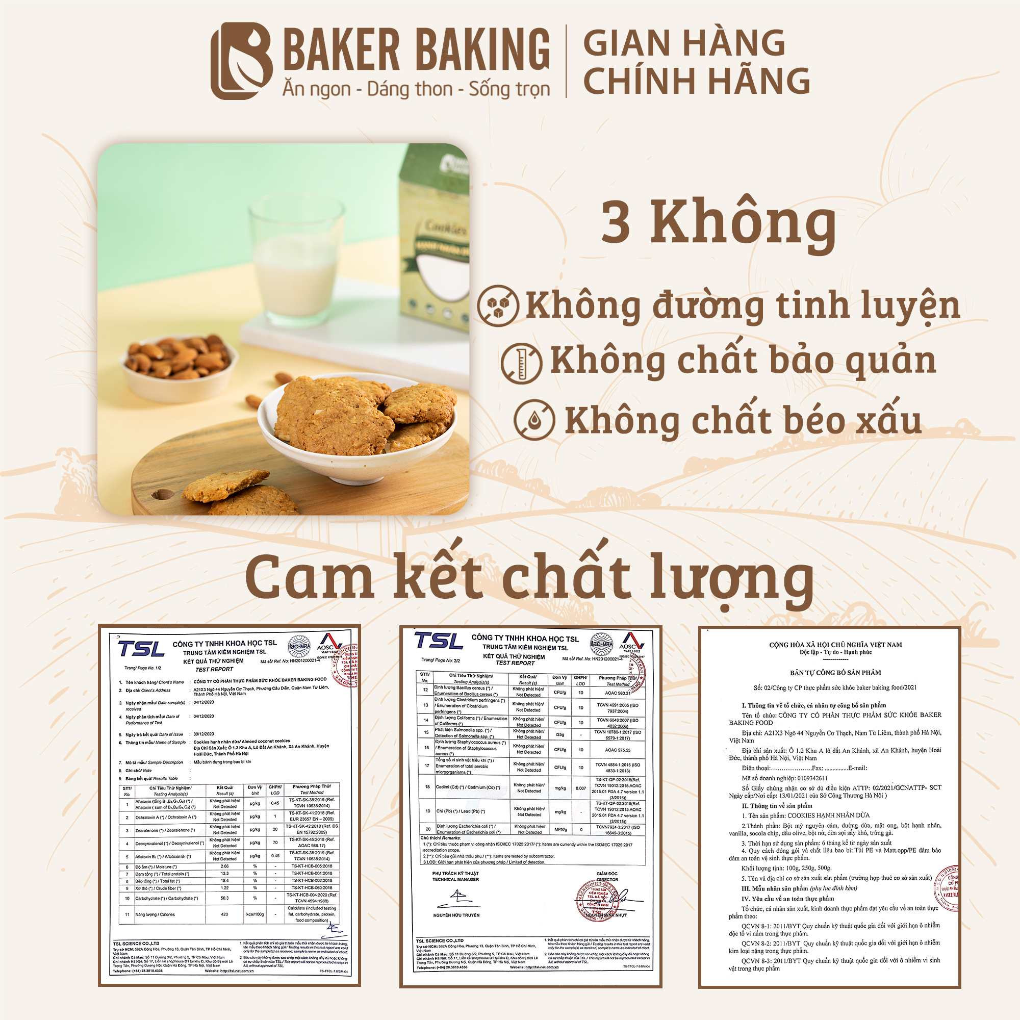 Bánh quy hạnh nhân vị dừa không đường hỗ trợ ăn kiêng Baker Baking 100-500g