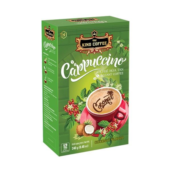 Cà Phê Hòa Tan Cappuccino Vị Dừa KING COFFEE - Hộp 12 gói x 20g