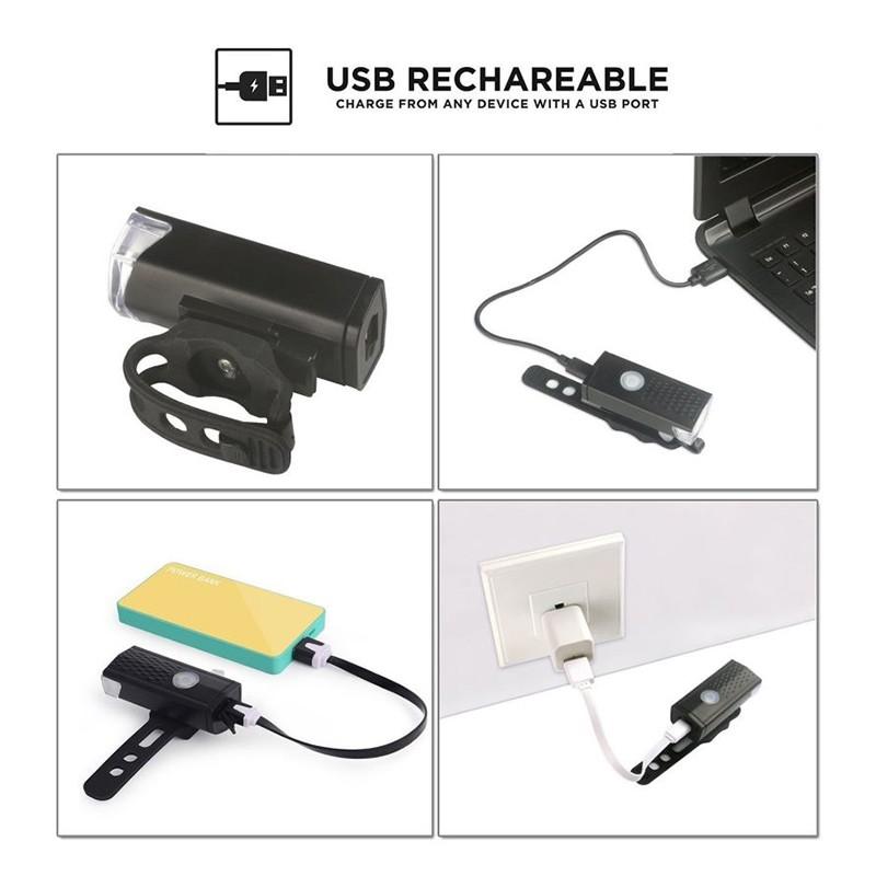Đèn pha xe đạp chống thấm nước sạc USB tiện dụng