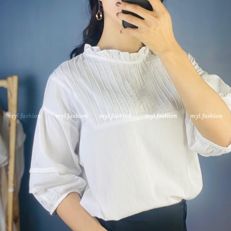 Áo cộc babydoll phom rộng xếp ly ngực - myl.fashion