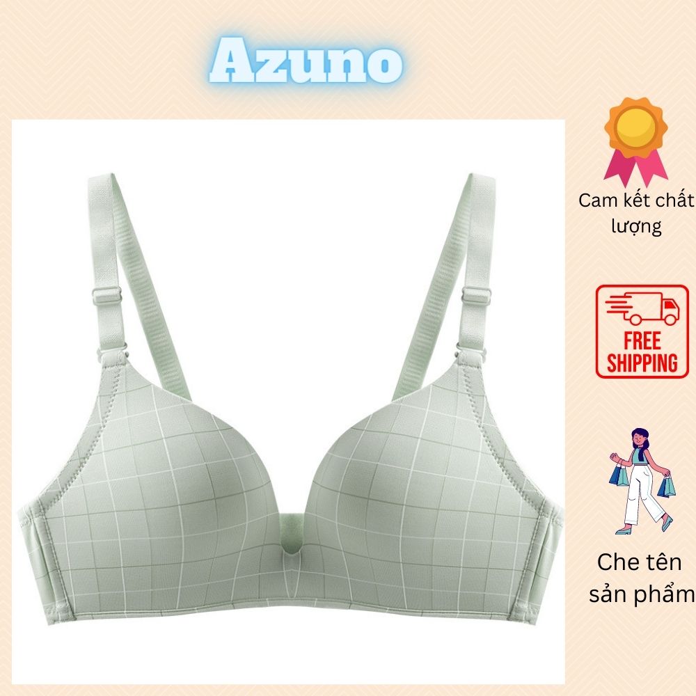 Áo Lót Nữ Không Gọng, Áo Ngực Đệm Mỏng Azuno A09 Cotton Nâng Ngực, Họa Tiết Kẻ Caro Nhiều Màu