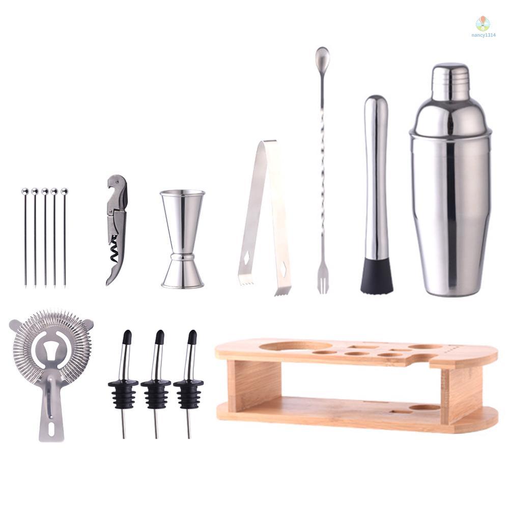 Bộ dụng cụ pha chế cocktail nancy8766-16 giá đỡ gỗ bằng thép không gỉ 23.7oz