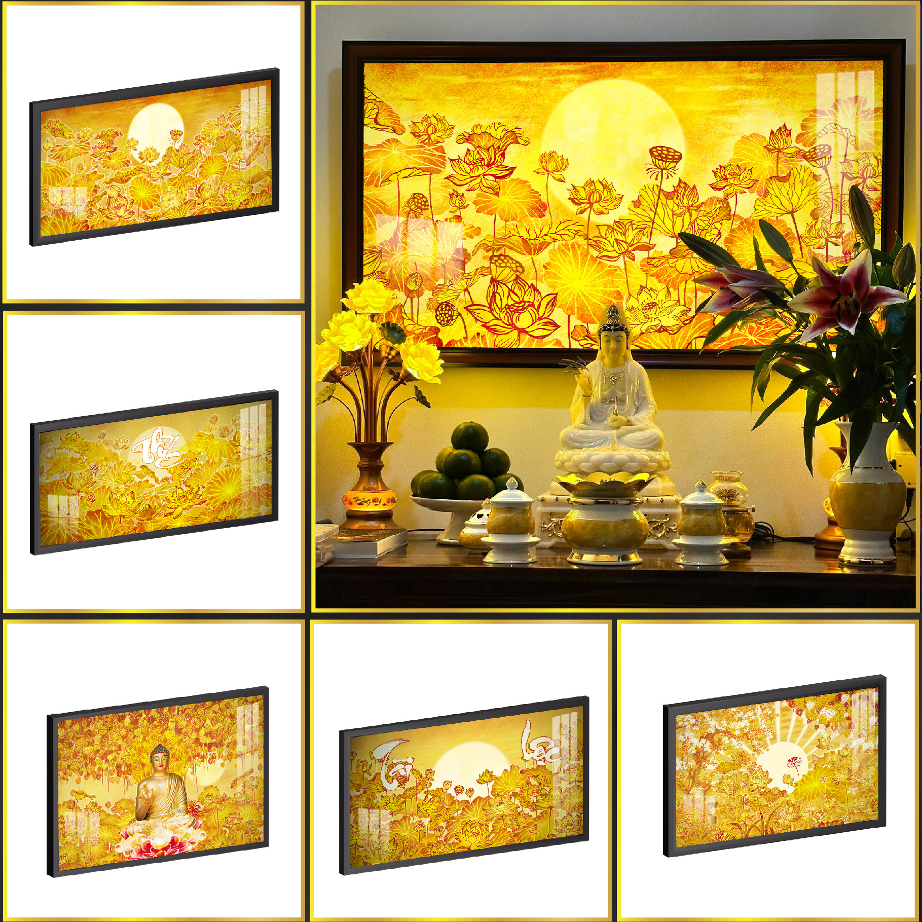 Đèn Hào Quang Phật In Tranh Trúc Chỉ NGANG DECORNOW, Trang Trí Ban Thờ, Gia Tiên, Tượng Phật DCN-26