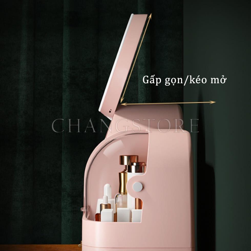 Kệ đựng đồ trang điểm, Hộp đựng mỹ phẩm nhập khẩu Kèm gương, đèn LED, quạt - Hàng cao cấp