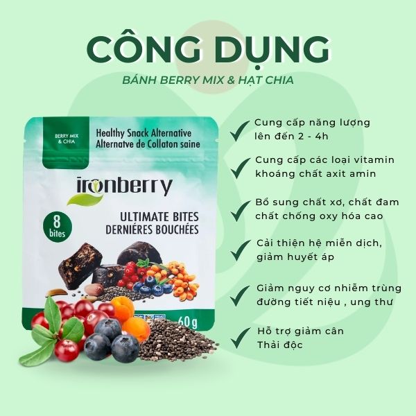 Hình ảnh Bánh năng lượng berry mix hạt chia IRONBERRY snacks ăn vặt ăn sáng healthy eat clean, thuần chay, nhập khẩu 100% Canada