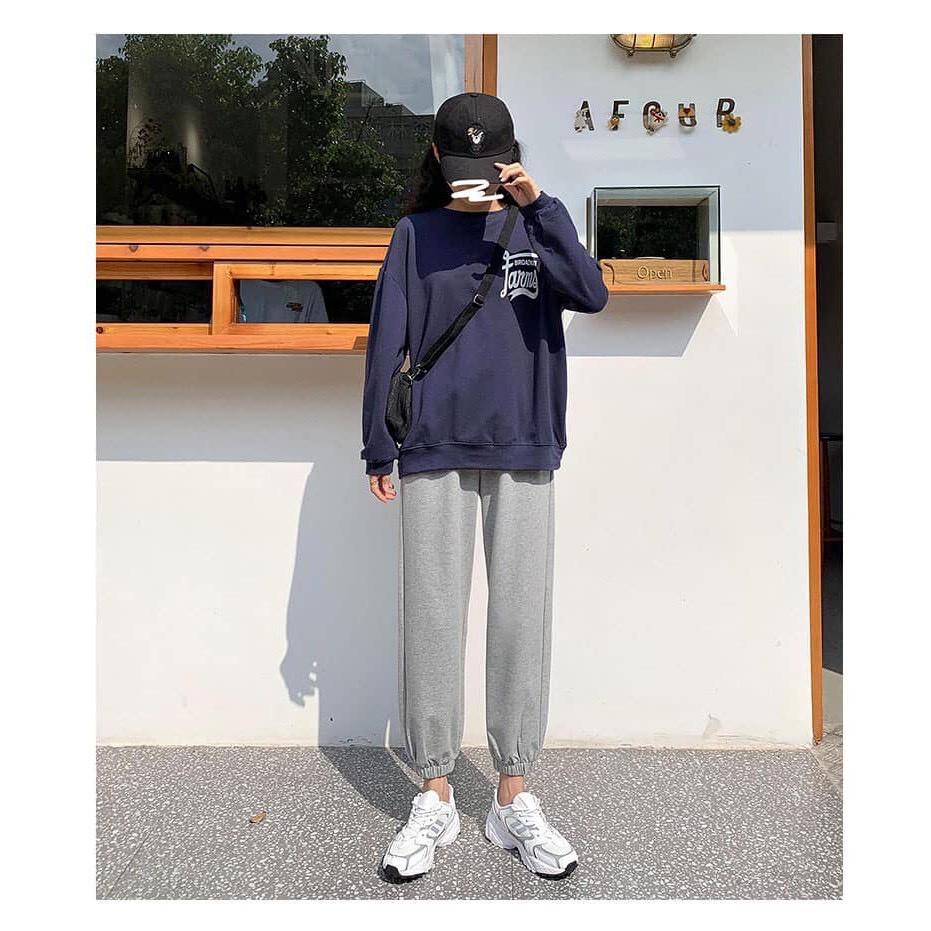 Quần Jogger nữ dài ống rộng phong cách Ulzzang - Màu Đen/ Xám bo gấu - Vitalita.cloth