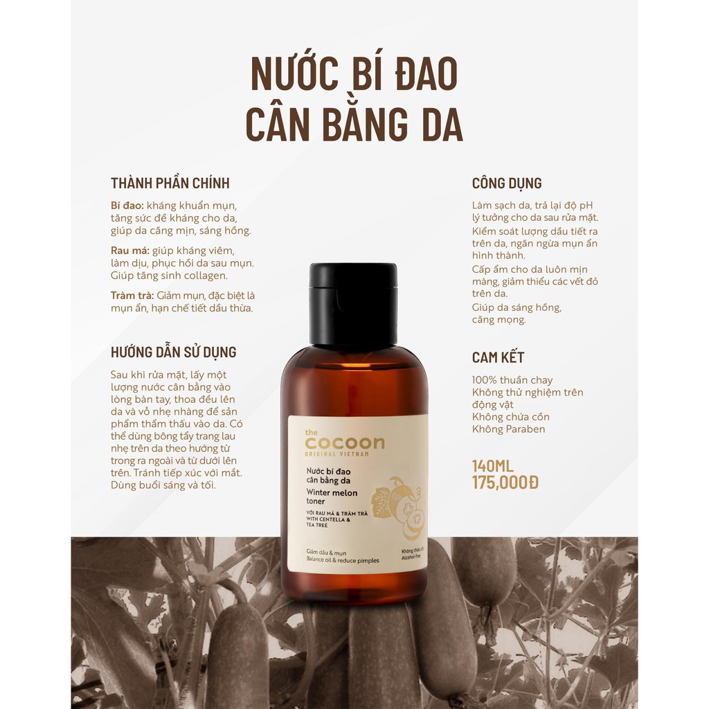 Nước Cân Bằng Cocoon Bí Đao - Winter Melon Toner Cân Bằng Độ pH, Giảm Dầu &amp; Mụn Ẩn 140mL