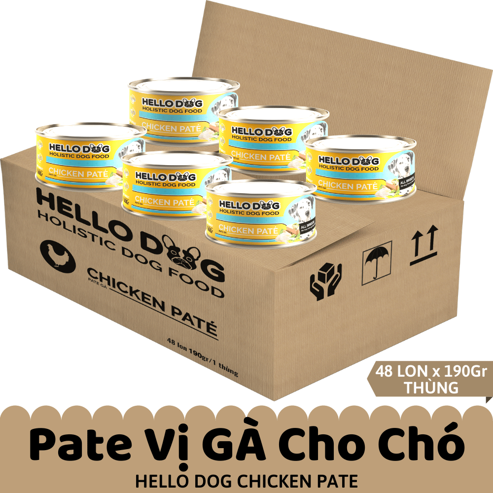 Thùng Pate Tươi Dành Cho Tất Cả Các Giống Chó Ở Mọi Độ Tuổi Hương Vị Gà Thơm Ngon Dễ Ăn Bắt Vị - Hello Dog Chicken Pate 190G