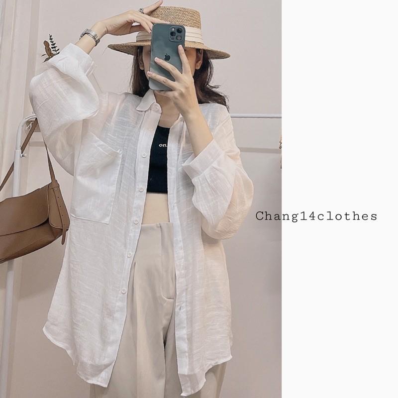 Sơ mi trắng chất đũi hàng đẹp xinh xắn - Sơ mi thụng 2 màu đen trắng oversize