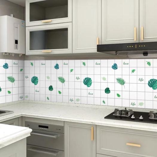 Combo 3 mét giấy dán bếp, decal dán bếp tráng nhôm Ô KẺ LÁ XANH khổ 60cm có keo sẵn