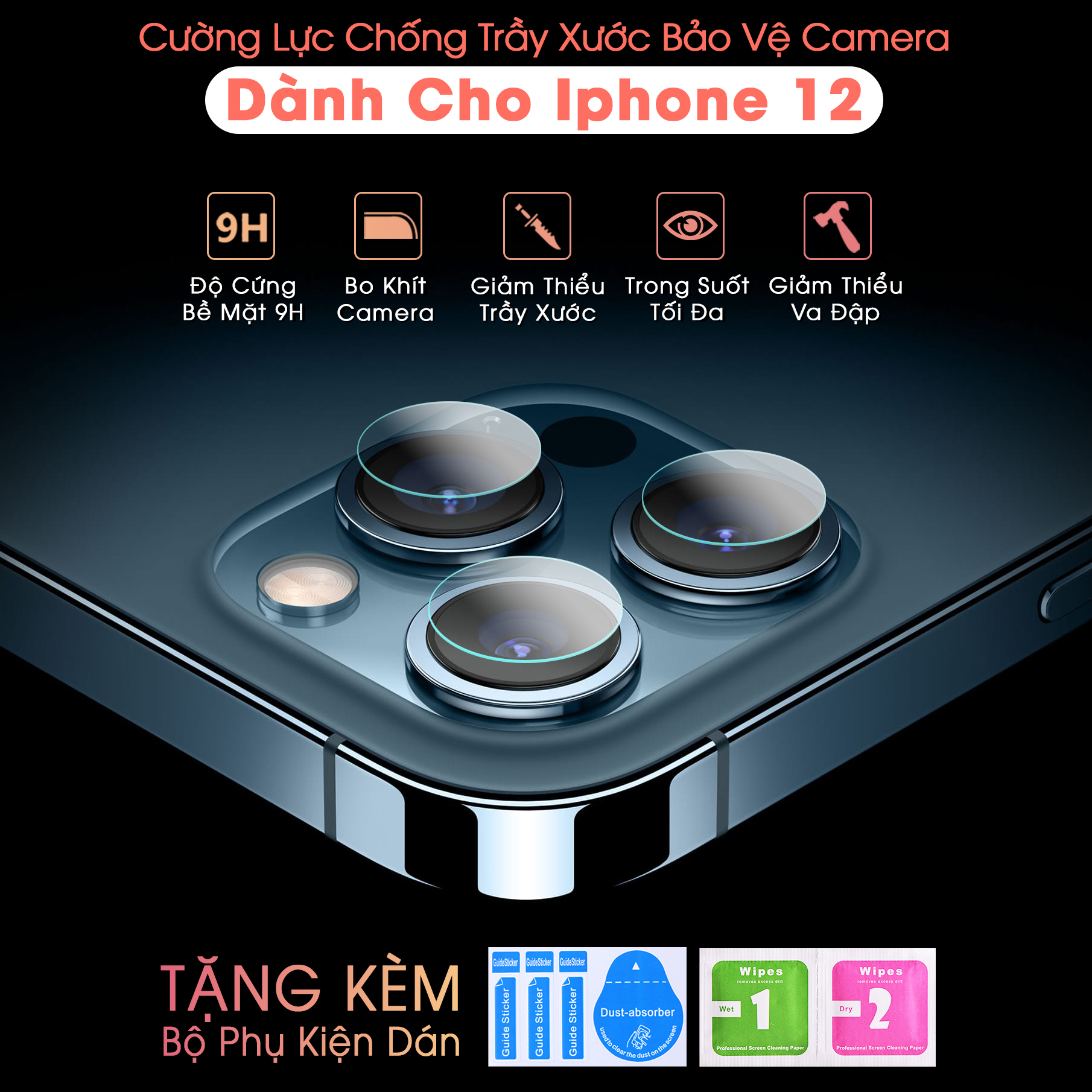 Miếng Dán Kính Cường Lực Camera dành cho iPhone 12/ 12 Mini/ 12 Pro/ 12 Pro Max- Hàng Chính Hãng