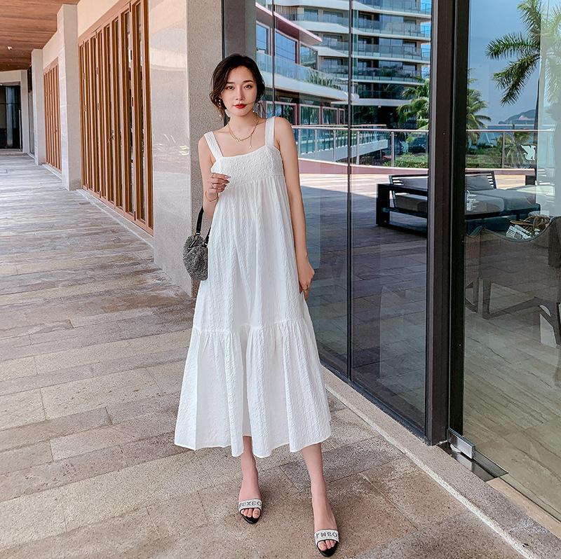 Đầm Dây Nữ Cộc Tay Eo Thả Xếp Ly Thời Trang Hàn