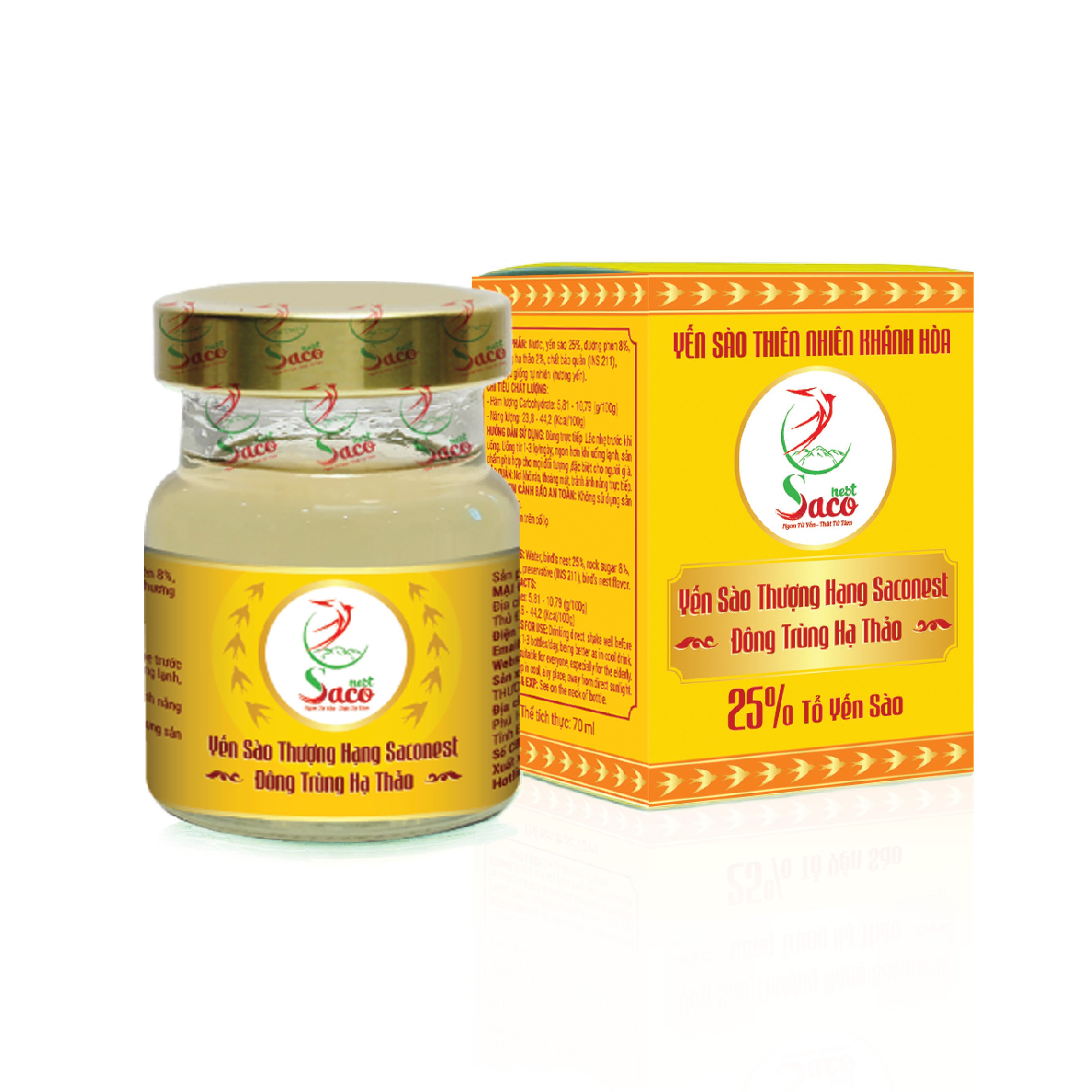 Yến Sào Thượng Hạng Saconest Đông Trùng Hạ Thảo Hộp 1 lọ ( 25% Yến) Lọ 70ml - Bổ huyết, tăng sức đề kháng cho cơ thể, tăng cường sinh lực, chống lão hóa,tốt cho tim mạch