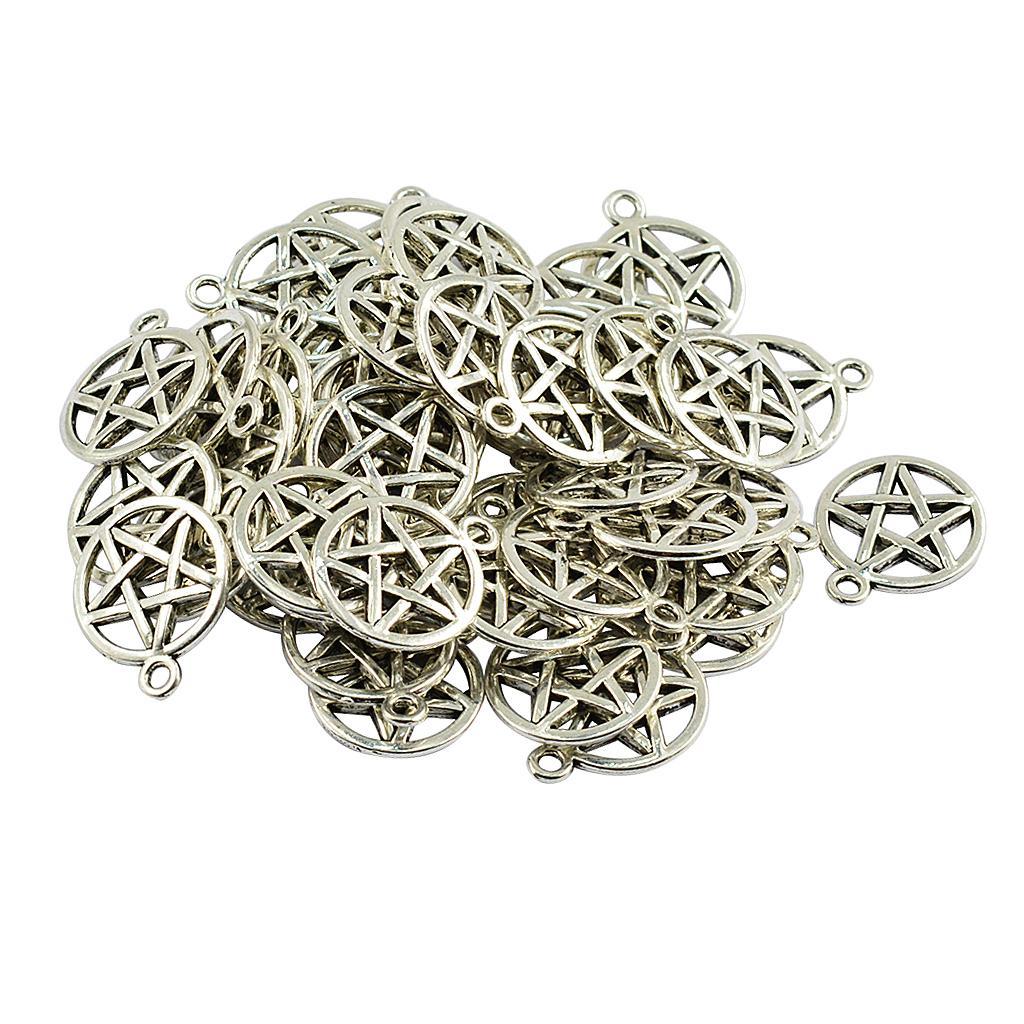 2X 50PCs Alloy Necklace Pendant Round Star Pentacle DIY Charms Jewelry Crafting