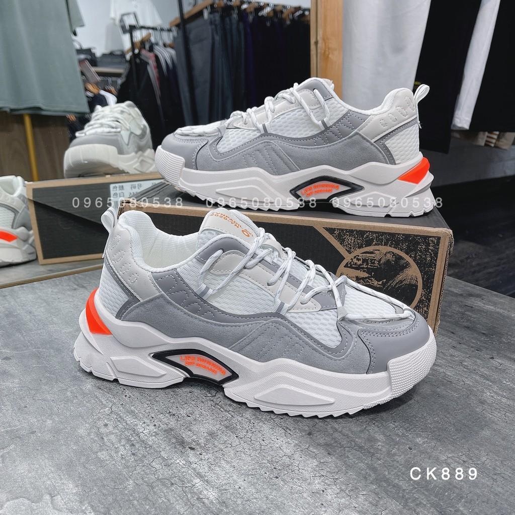 Giày thể thao nam, giày sneakers nam độn đế Xám gót Cam CK889