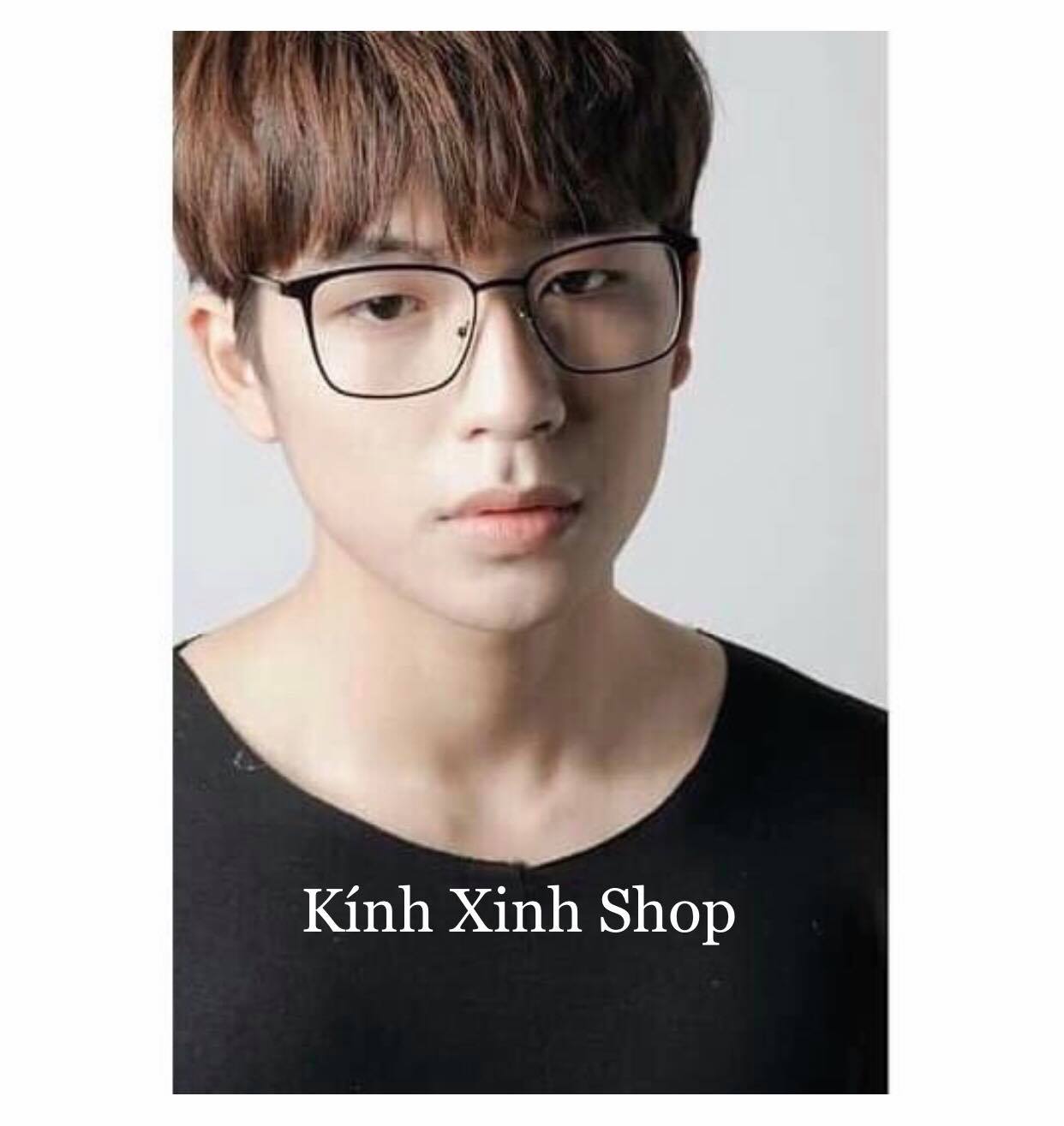 Kính tròng trắng chống ánh sáng xanh, chống uv mắt vuông to kim loại