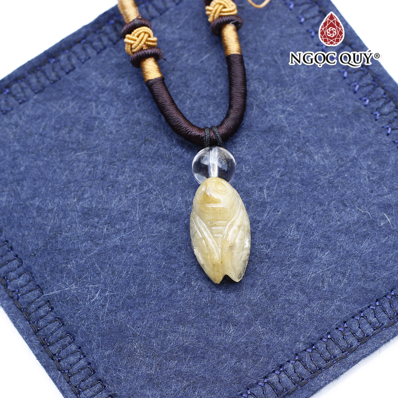 Mặt dây chuyền con ve ngọc thiền thạch anh tóc vàng mệnh thủy, kim - Ngọc Quý Gemstones