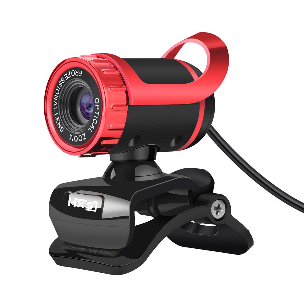 HXSJ LG-68 Computer Webcam USB Web Cam with Sound-absorbing Microphone Support One-button Photograph for PC Laptop - Black&amp;Red