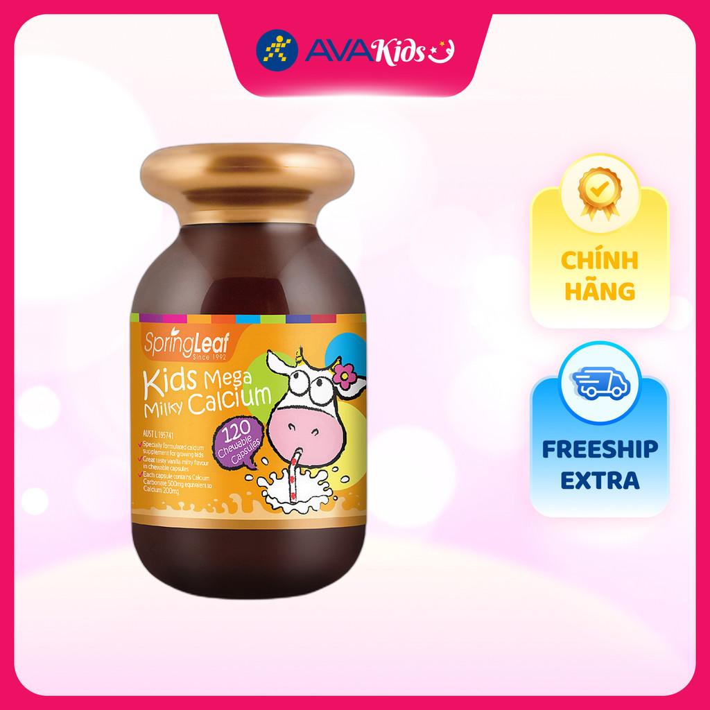 Viên uống SpringLeaf Kids Mega Milky Calcium hỗ trợ xương, răng chắc khỏe 120 viên (từ 1 tuổi) - Hàng Chính Hãng