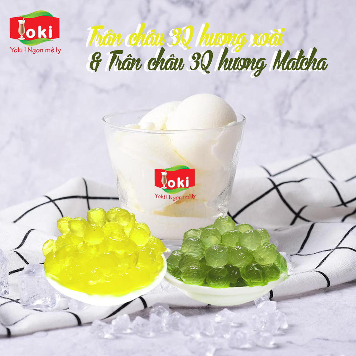 Combo Trân châu 3Q hương xoài Yoki và Trân châu 3Q hương Matcha 