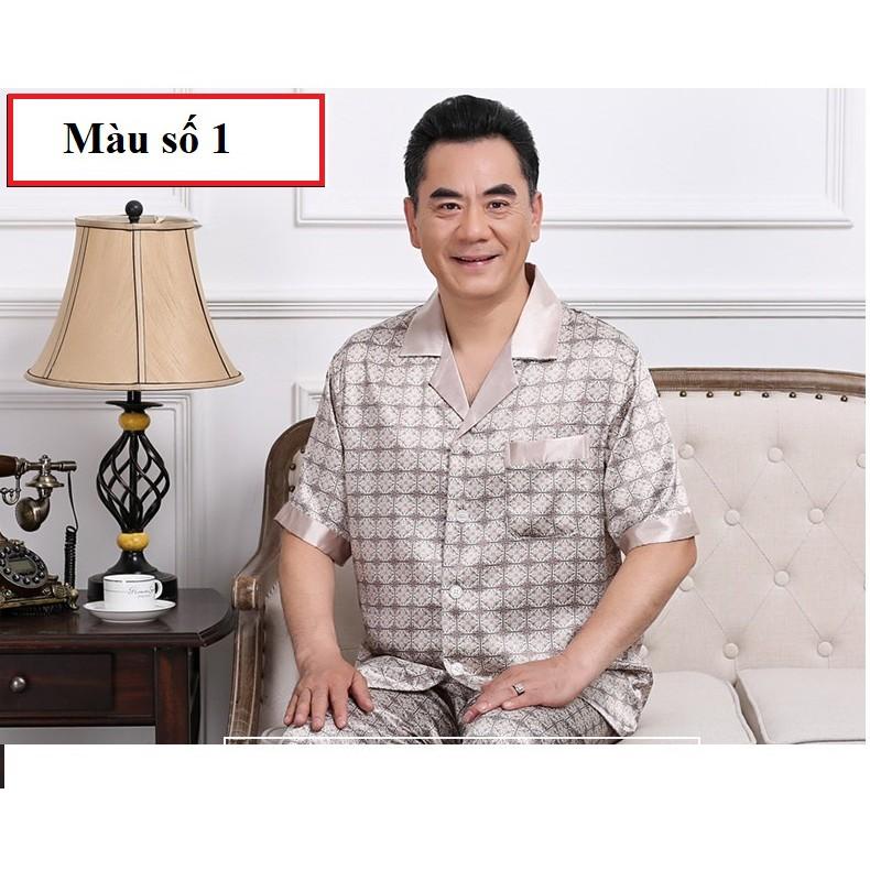Bộ pyzama lụa ngắn tay mặc nhà nam trung niên_hàng sẵn