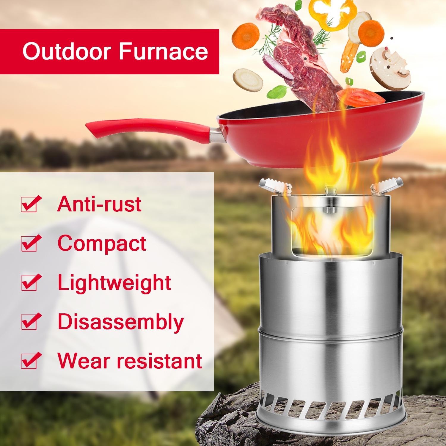 Outdoor Camping Furnace End Deconstructable Stoves Portable Picnic Barbecue Stoves Windproof Cooking Stainless Steel