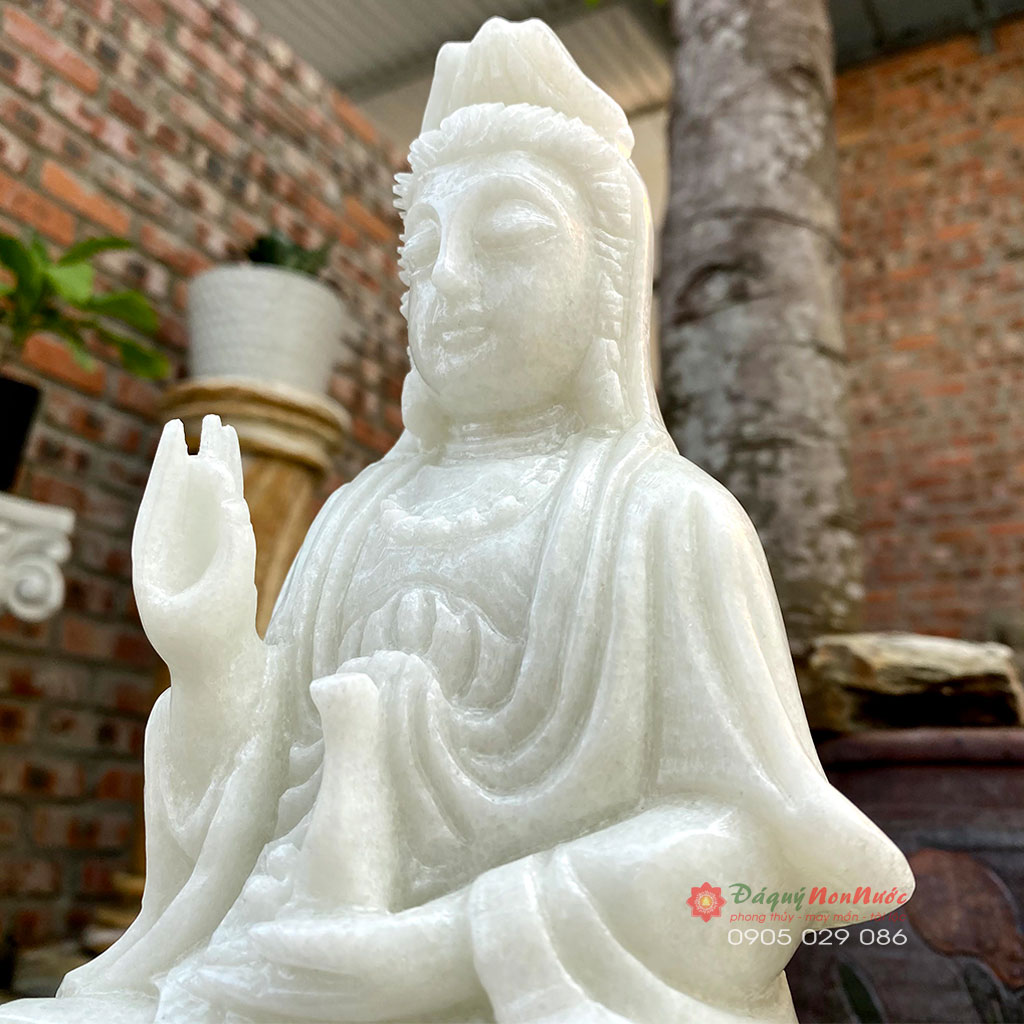 Tượng Phật quan âm đá trắng 25cm - đá Non Nước