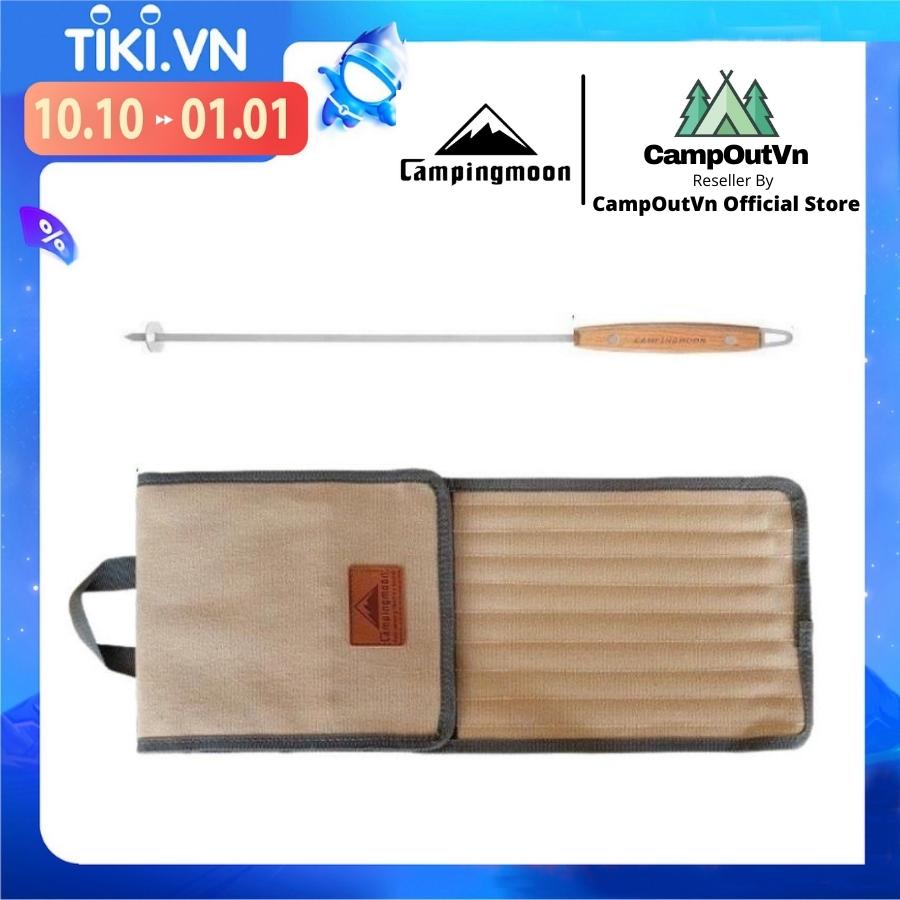 Đồ cắm trại Bộ 8 xiên nướng BBQ Campingmoon không gỉ kèm túi đựng gọn nhẹ sang trọng du lịch dã ngoại A185