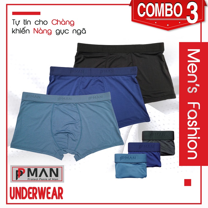 Combo3 Quần lót xì đùi boxer Nam thông hơi lỗ nhỏ cao cấp, Quần sịp Nam co giãn 4 chiều sexy đẹp cute PPMAN 2022 THDCB3