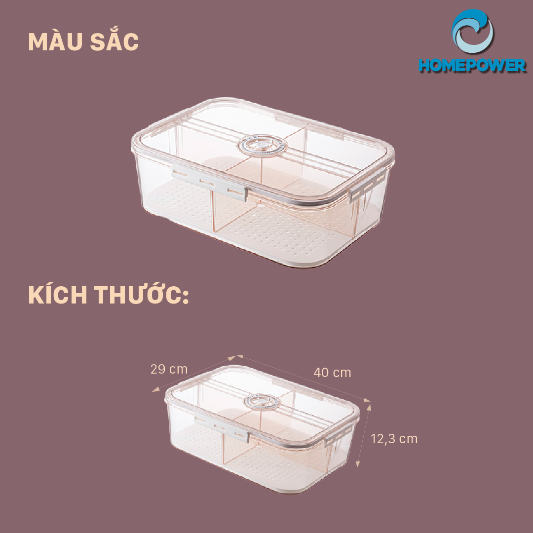 Hộp đựng thực phẩm tách nước Homepower chia 2 ngăn, 4 ngăn tiện lợi - Dung tích lớn