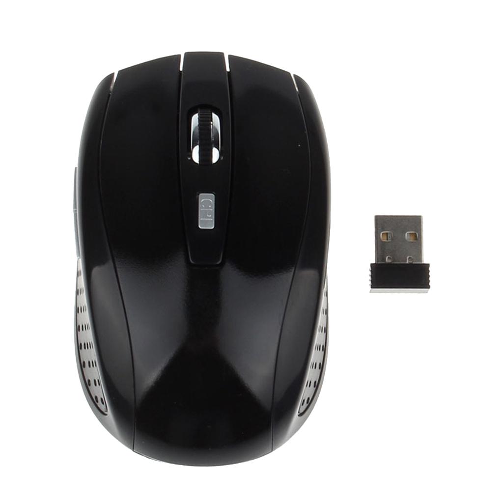2.4GHz Wireless Optical Mouse USB 2.0 Receiver 6Button 1800dpi For PC Black