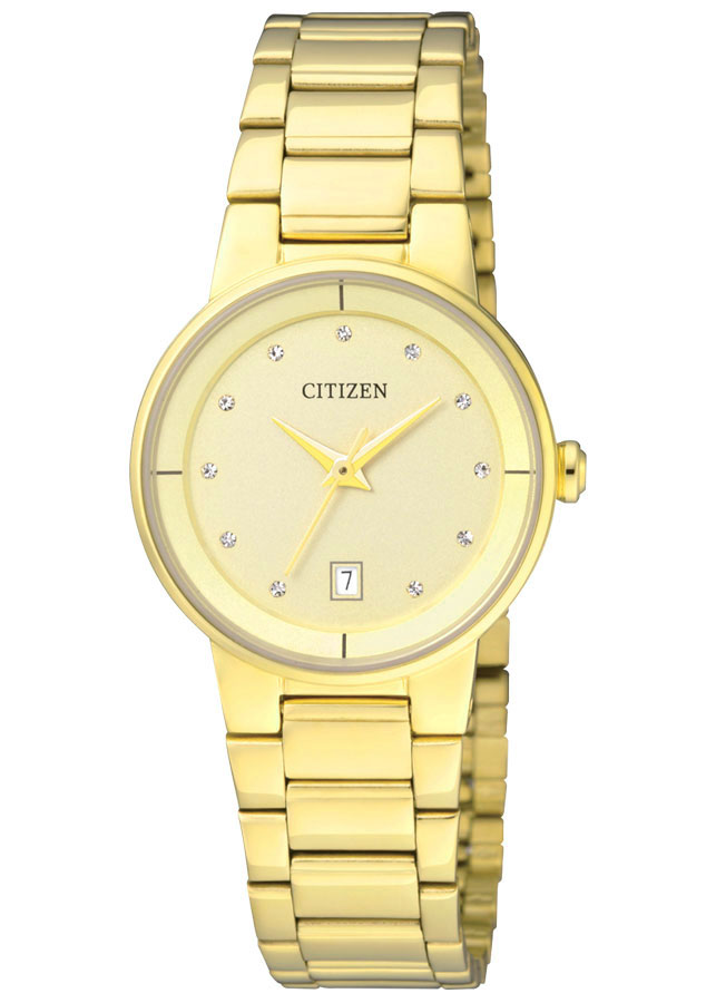 Đồng Hồ Nữ Citizen Đính Đá Swarovski Dây Thép Không Gỉ EU6012-58P - Mặt Vàng