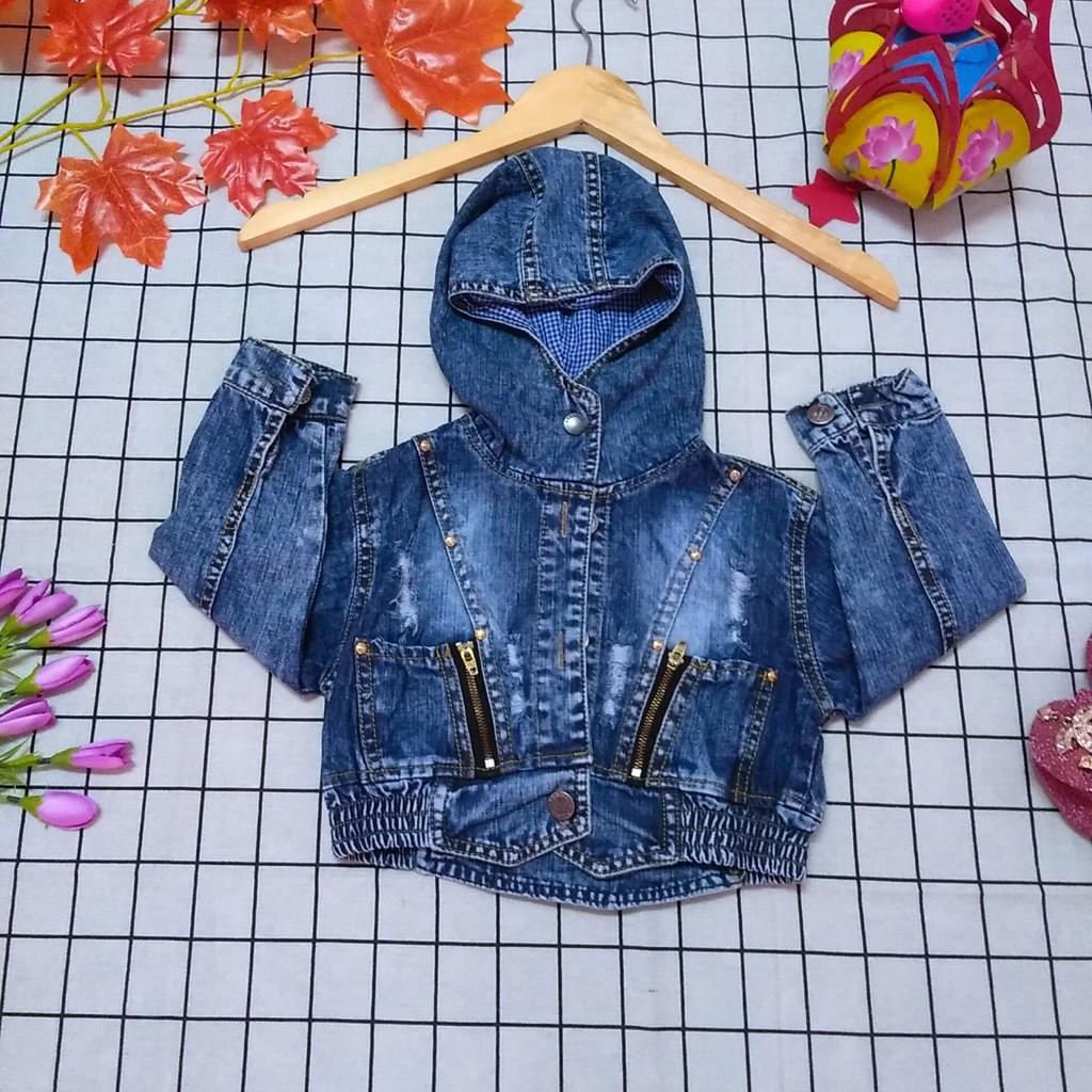 Áo khoác jean thời trang cao cấp chất jean mềm mại, có nón cho bé gái từ 8kg đến 20kg